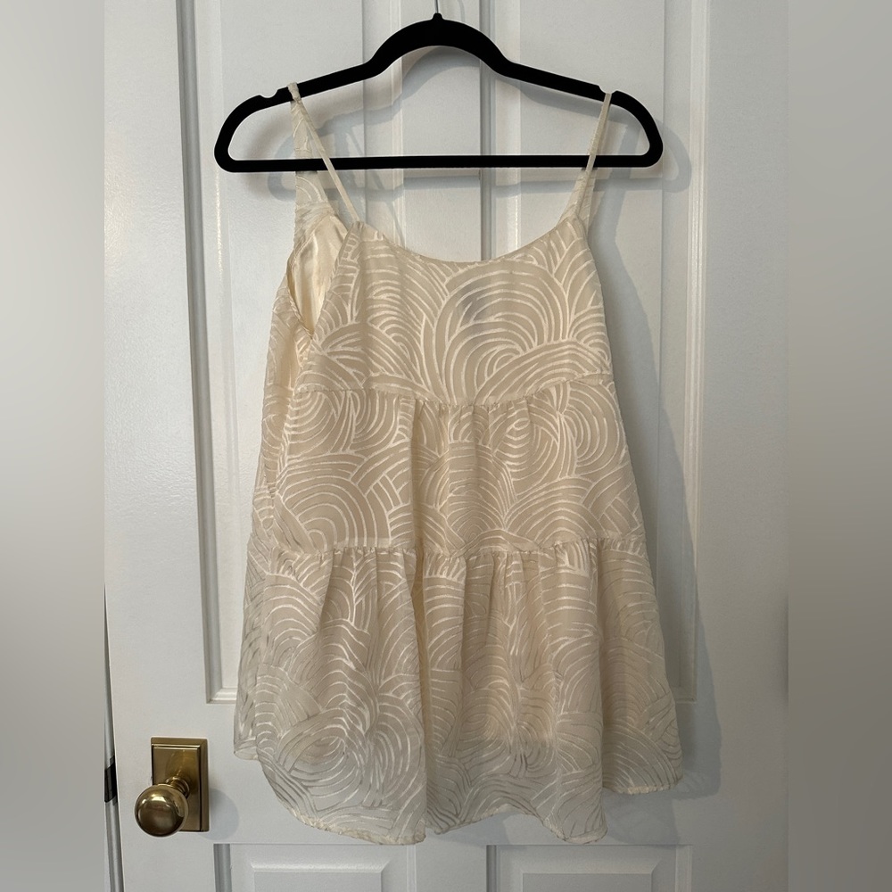Anthropologie Cream Swirl Lace-Overlay Tank